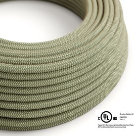    Round electrical cable 150 feet (45.72 m) reel RD72 ZigZag green thyme cotton and natural linen - UL listed