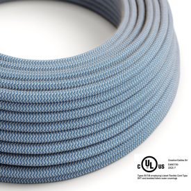    Round electrical cable 150 feet (45.72 m) reel RD75 ZigZag Steward blue cotton and natural linen - UL listed