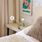 Table lamp with alder wood base and transparent bulb