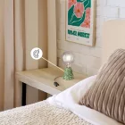 Table lamp with alder wood base and transparent bulb