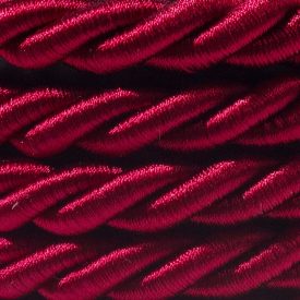   XL electrical cable, electrical wire 3x0.75. Glossy dark burgundy fabric cover. Diameter 16 mm.