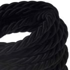 XL electrical cable, electrical wire 3x0.75. Glossy black fabric cover. Diameter 16 mm.