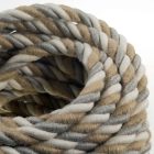 2XL electrical wire, electrical cable 3x0.75. Natural linen, cotton fabric and jute cover Country. Diameter 24 mm.