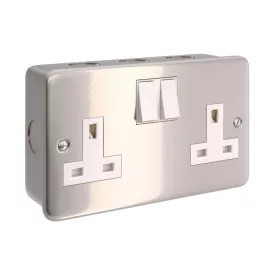   Metal-coated box with double UK socket and double switch for Creative-Tube