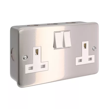 Metal-coated box with double UK socket and double switch for Creative-Tube