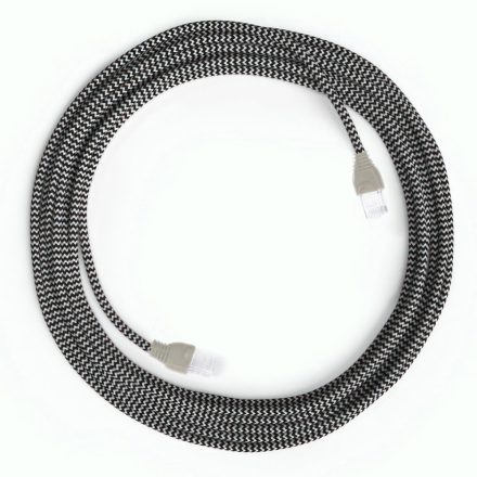  LAN Ethernet cable with Cat 5e RJ45 connectors - Rayon Fabric RZ04 ZigZag white black