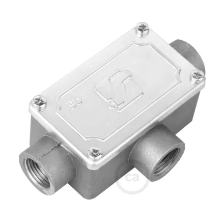 Three-output, T-shaped connection box for Creative-Tube, in aluminum case