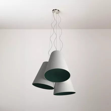 Trittico chandelier with two-tone conical lampshades - Made in Italy