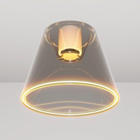 Designer ceiling lamp with smoky, cone-shaped Ghost bulb