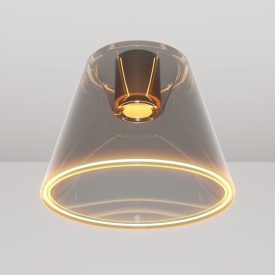 Designer ceiling lamp with smoky, cone-shaped Ghost bulb