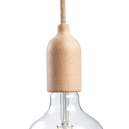 Wooden E27 lamp holder set with hidden cable clamp