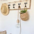 Wooden E27 lamp holder set with hidden cable clamp