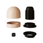 Wooden E27 threaded hemispherical lamp holder set with concealed cable clamp and sleeve cover for lampshade