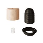 Wooden E27 cylindrical threaded lamp holder set with cable clamp for lampshade