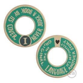   MINI-UFO: double-sided wooden disc READING BALLSH*T collection, theme COVER + ORIGINAL LANGUAGE