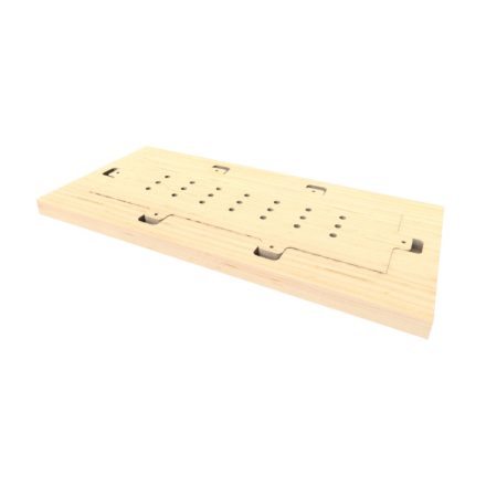 Wooden template for drilling rectangular holes in Rose-One cover plates