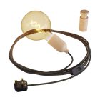 Snake, cable with wooden lamp holder and Rolé cable clip