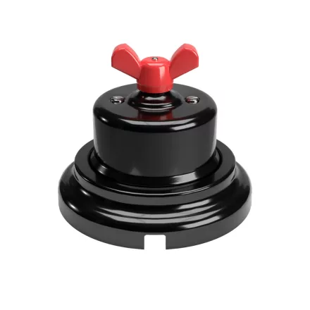 Switch/dimmer set with butterfly nut and black porcelain base