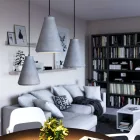 Funnel-shaped cement lampshade for hanging, with cable clamp and E27 lamp holder