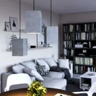 Checkered cement lampshade for hanging, with cable clamp and E27 lamp socket