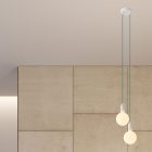 2-light multifunctional pendant lamp with fabric cables and metal surfaces