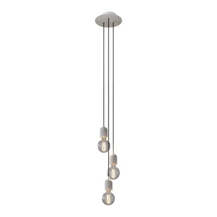 3-light pendant lamp with 200 mm round Rose-One, fabric cable and concrete finish