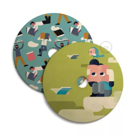 UFO wooden lampshade Special edition Italian illustrators, double-sided - 33 cm diameter
