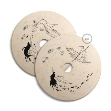 UFO wooden lampshade Special edition Italian illustrators, double-sided - 33 cm diameter