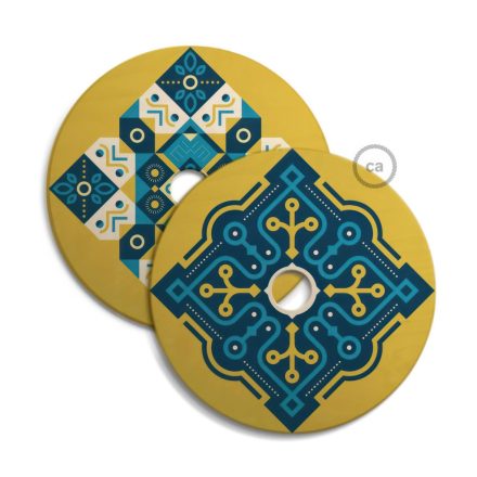 UFO wooden lampshade Special edition Italian illustrators, double-sided - 33 cm diameter