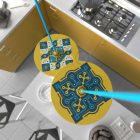 UFO wooden lampshade Special edition Italian illustrators, double-sided - 33 cm diameter