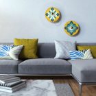 UFO wooden lampshade Special edition Italian illustrators, double-sided - 33 cm diameter