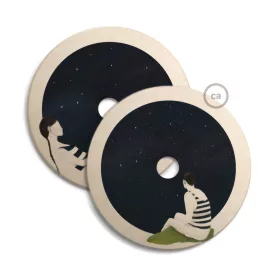   UFO wooden lampshade Special edition Italian illustrators, double-sided - 33 cm diameter