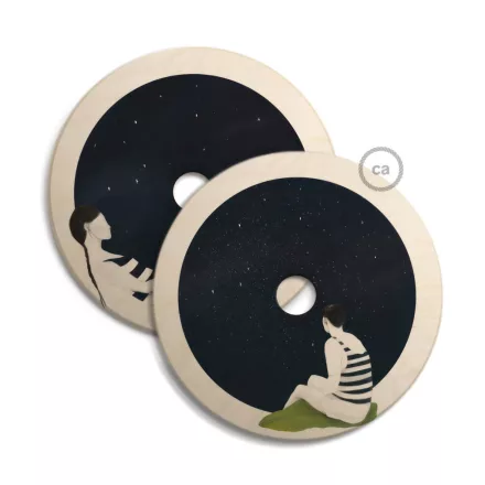UFO wooden lampshade Special edition Italian illustrators, double-sided - 33 cm diameter