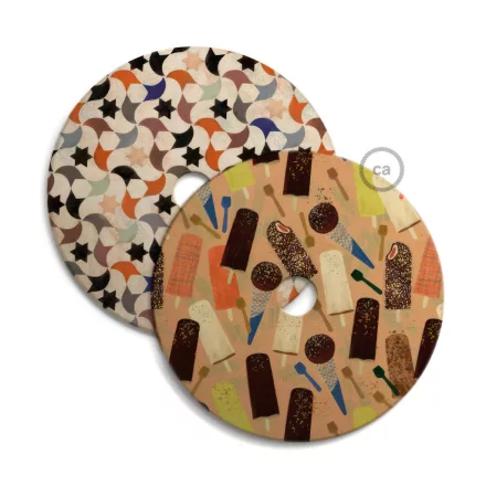 UFO wooden lampshade Special edition Italian illustrators, double-sided - 33 cm diameter