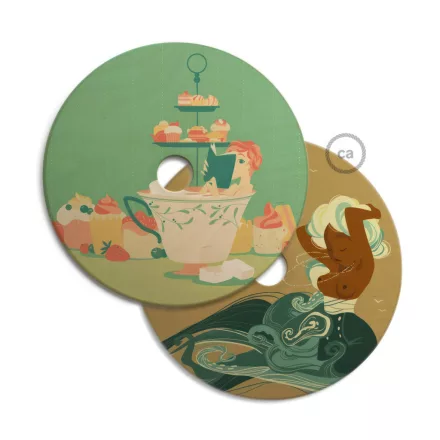 UFO wooden lampshade Special edition Italian illustrators, double-sided - 33 cm diameter