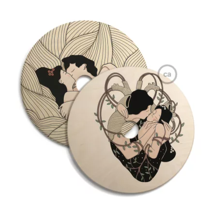 UFO wooden lampshade Special edition Italian illustrators, double-sided - 33 cm diameter