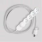 French multi-socket connector, polished white fabric cable and Schuko plug with comfort ring