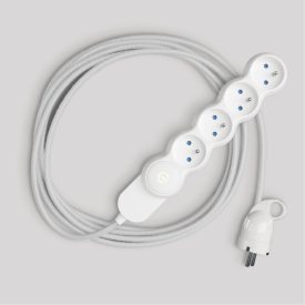   French multi-socket connector, polished white fabric cable and Schuko plug with comfort ring