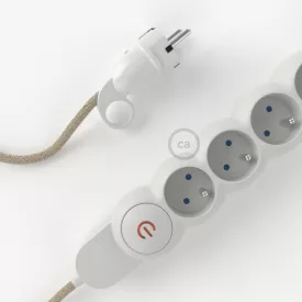    French power strip with electrical cable, covered with RN01 neutral natural canvas material and Schuko plug with comfort ring