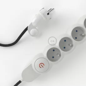    French power strip with electrical cable, anthracite natural linen RN03 fabric and Schuko plug with comfort ring