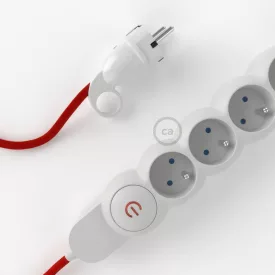    French power strip with artificial silk red RM09 cover and Schuko plug with comfort ring