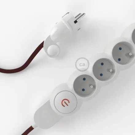  French distribution box with burgundy RM19 fabric-covered electrical cable and Schuko plug with comfort ring