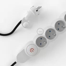    French power strip with electrical cable, black RM04 cover and Schuko plug with comfort ring