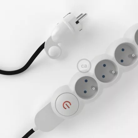  French power strip with electrical cable, black RM04 cover and Schuko plug with comfort ring