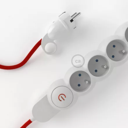  French power strip with artificial silk red RM09 cover and Schuko plug with comfort ring
