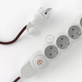    French distribution box with burgundy RM19 fabric-covered electrical cable and Schuko plug with comfort ring