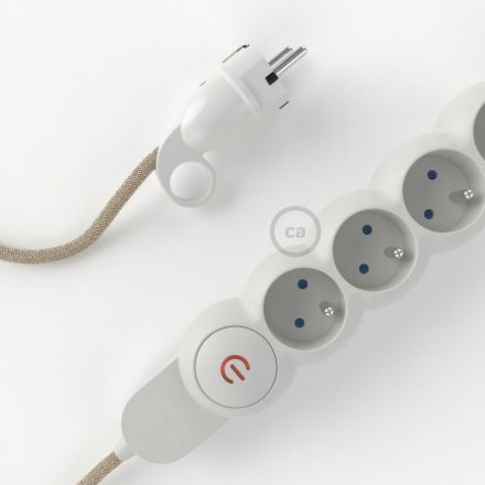  French power strip with electrical cable, covered with RN01 neutral natural canvas material and Schuko plug with comfort ring