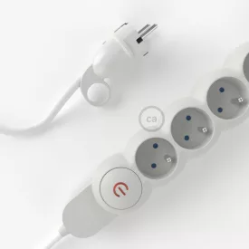    French Power Strip with fabric-covered electrical cable, RM01 white fabric and Schuko plug with comfort ring
