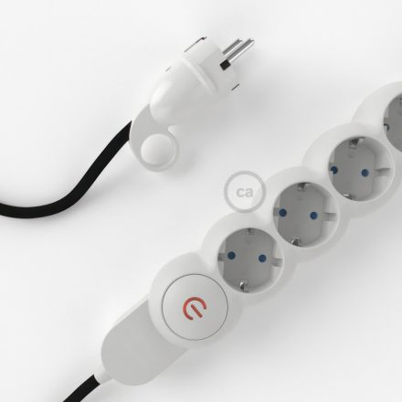  German distributor with electric cable, synthetic silk black RM04 cover and Schuko plug with comfort ring