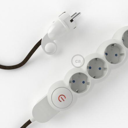  German Power Strip brown Natural Linen RN04 covered with electrical cable and Schuko plug with comfort ring